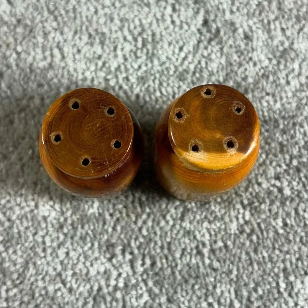 Wooden Salt and Pepper Shakers Brown Mason Jar Valley Forge PA Vintage Set